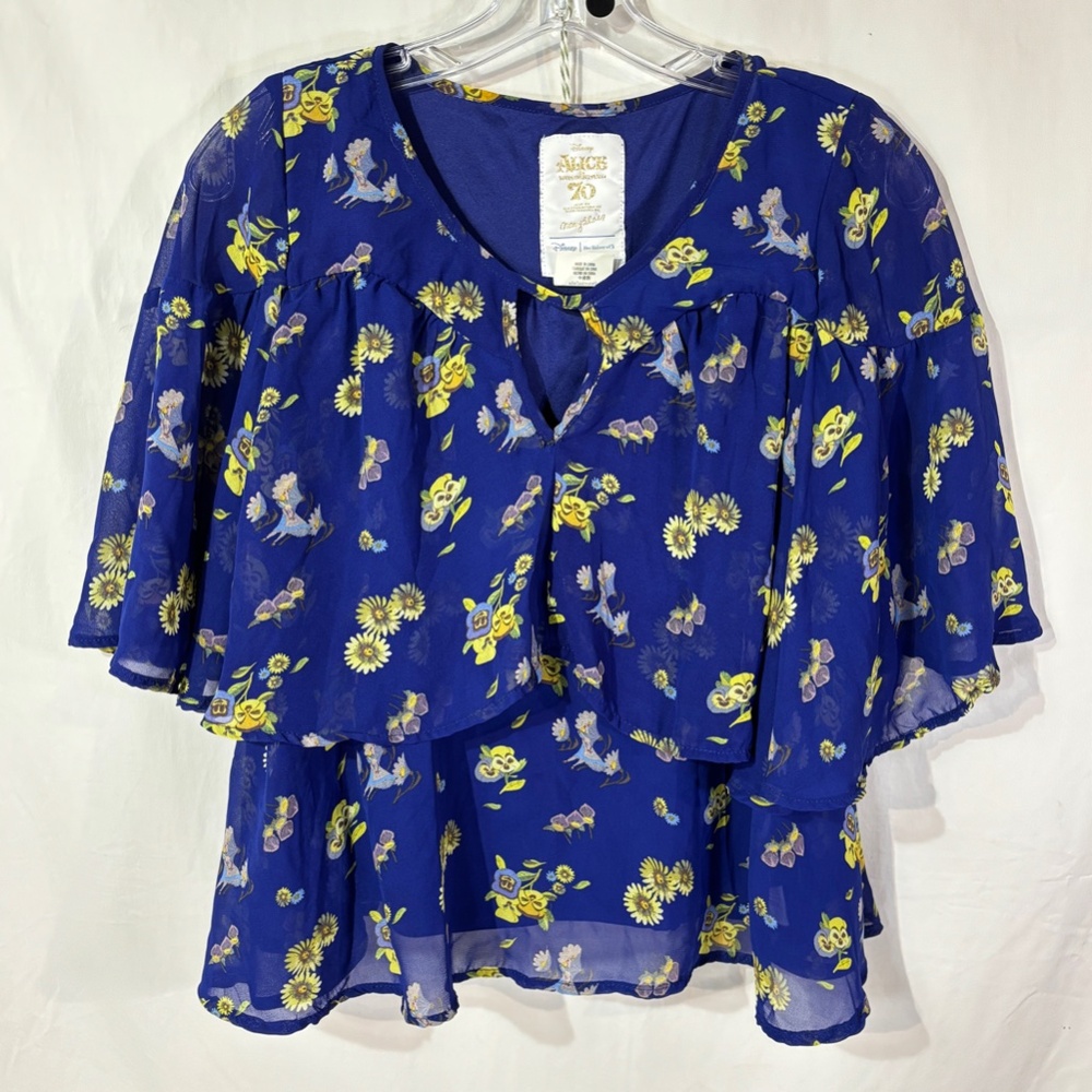 Disney Alice in Wonderland 70th Anniversary Mary Blair Floral Ruffle Blouse
